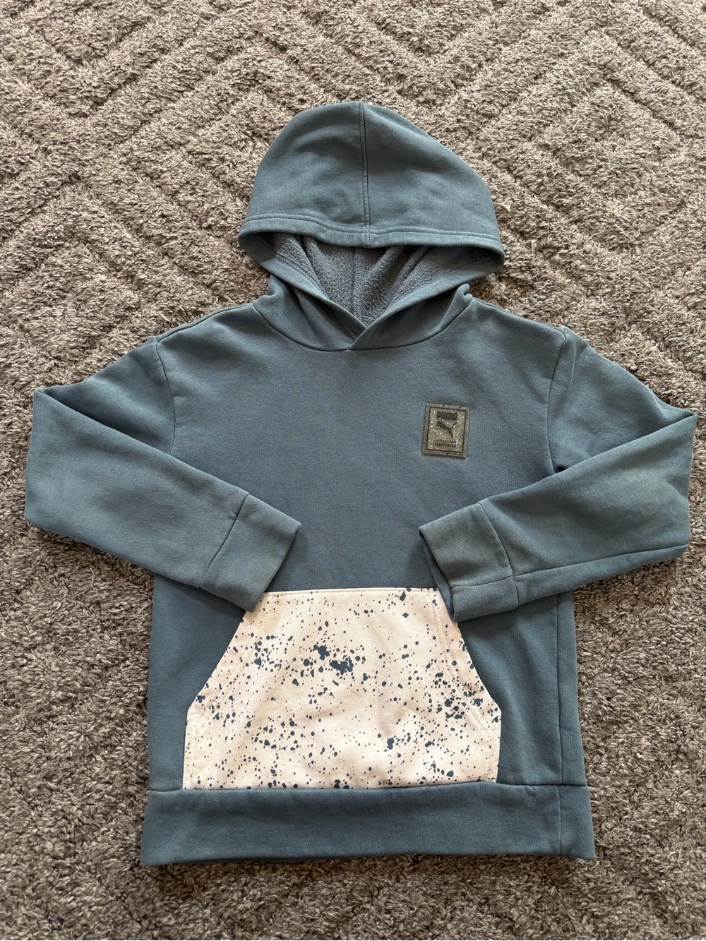 Puma Boys' Hooded Pullover in Slate Blue with Speckled Pocket